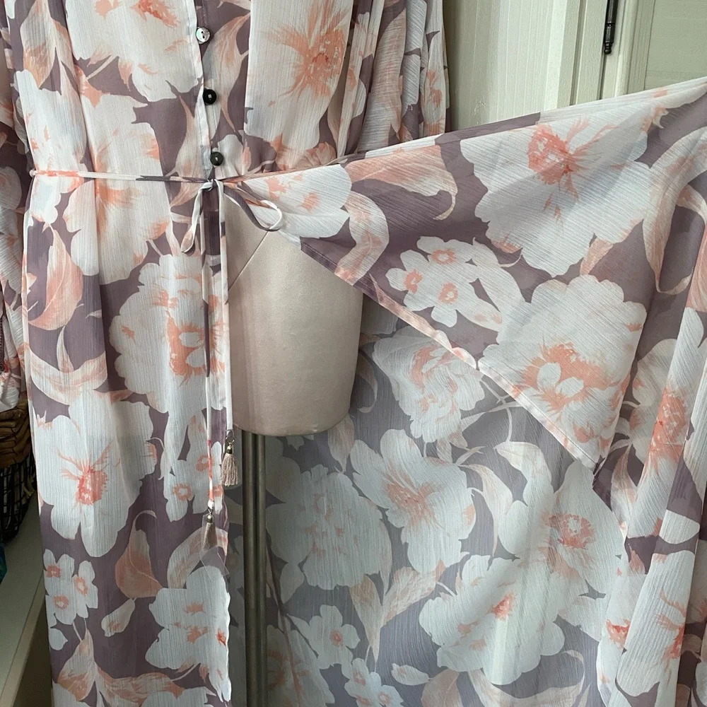 NWT P2 Floral Print Kimono Robe Swim Coverup Festival Pool